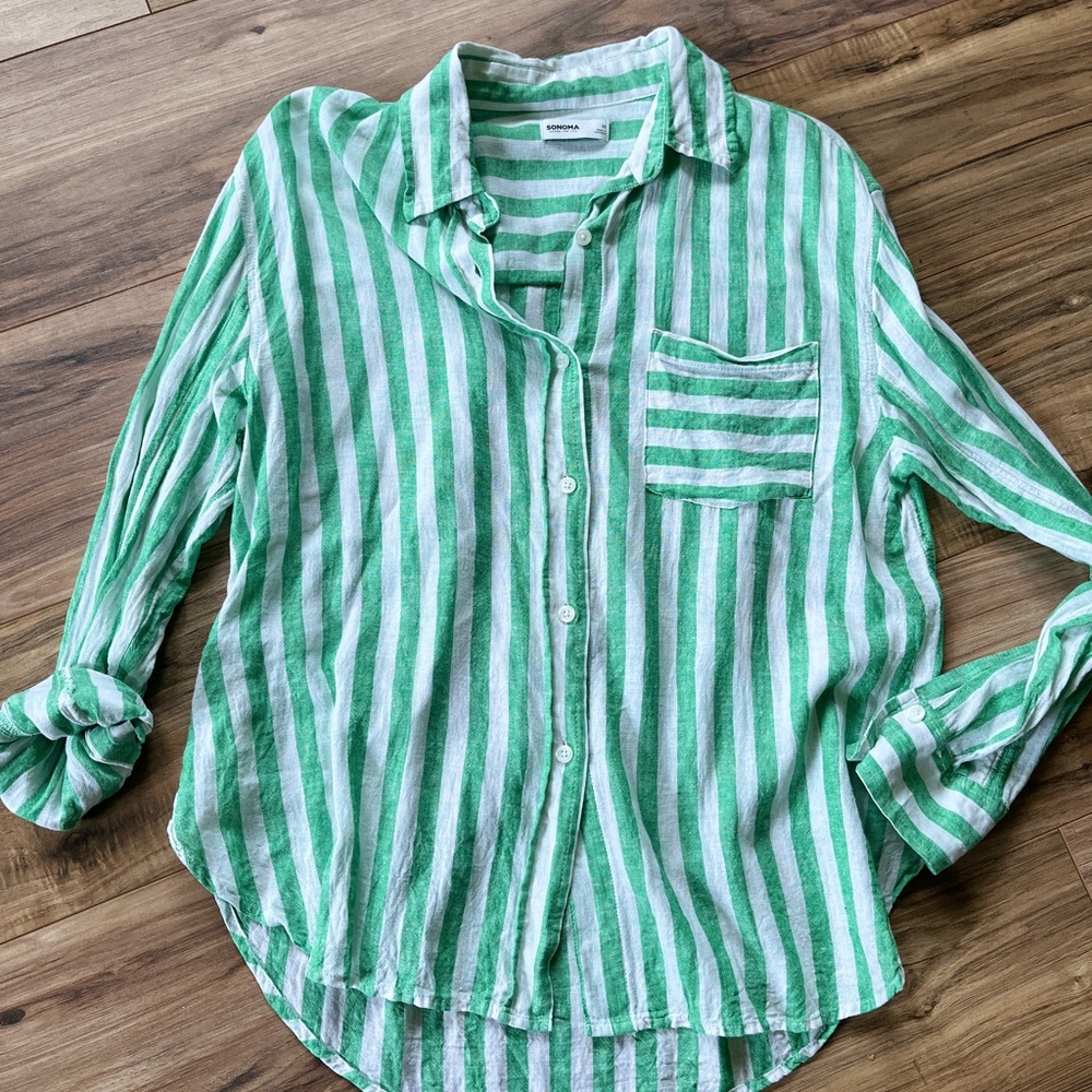 Sonoma Green and White Striped Top